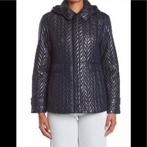 Kate Spade Herringbone Quilted Hooded Puffer Jacket